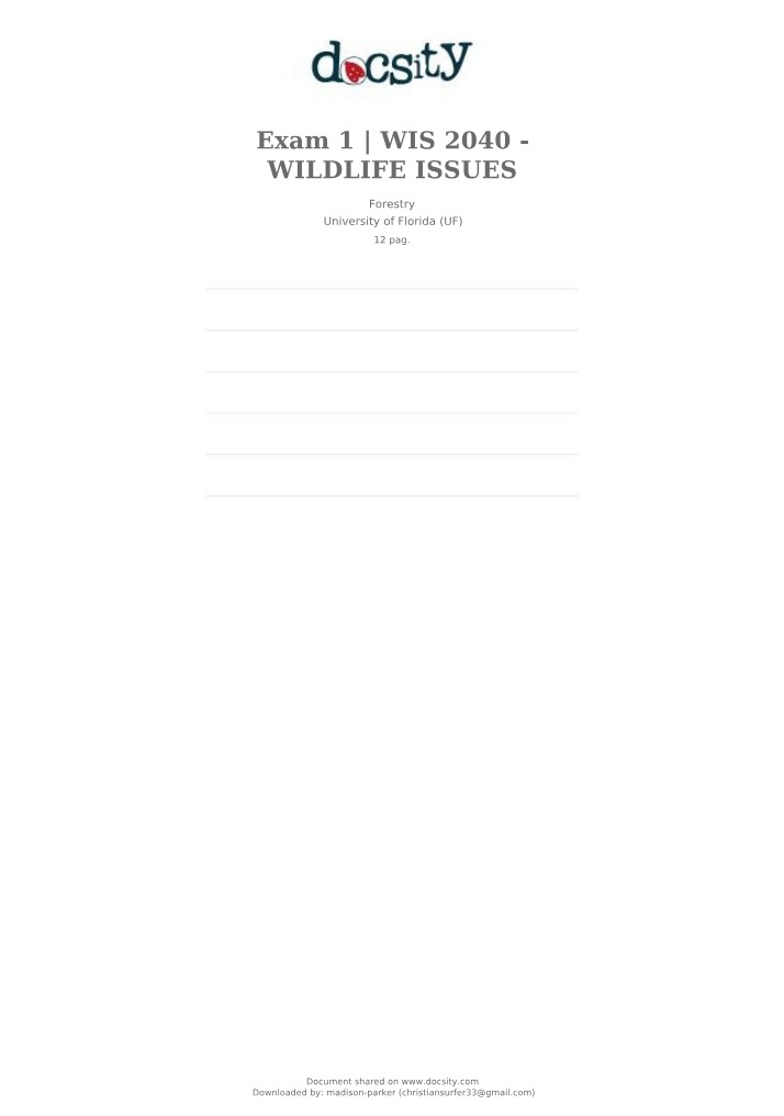 WIS 2040 Exam 1 - Wildlife Issues