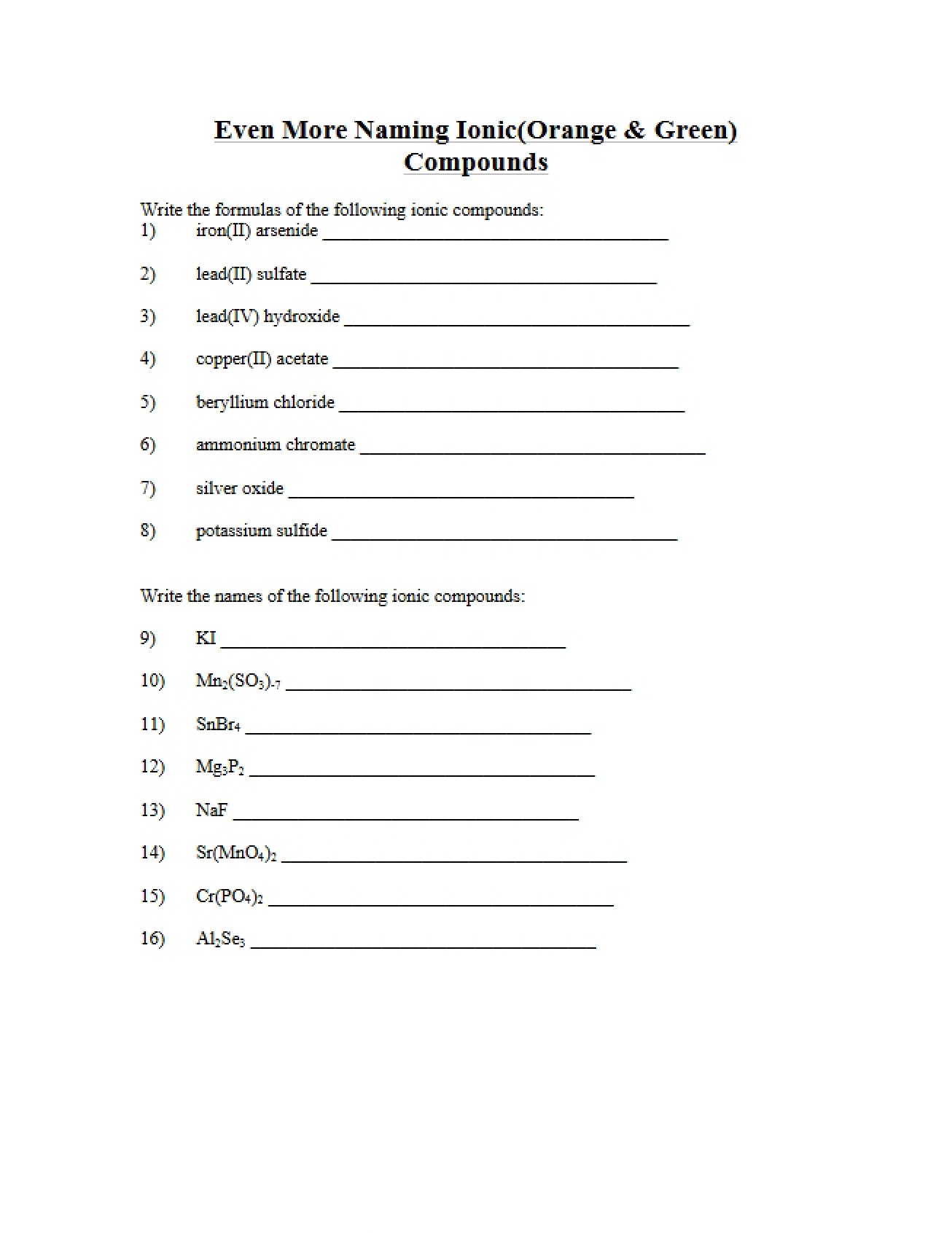 Further Practice in Naming Ionic Compounds