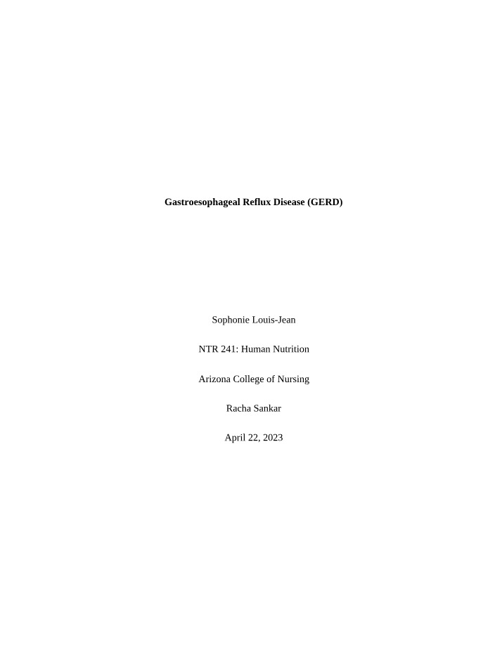 Nutrition in Healthcare for GERD