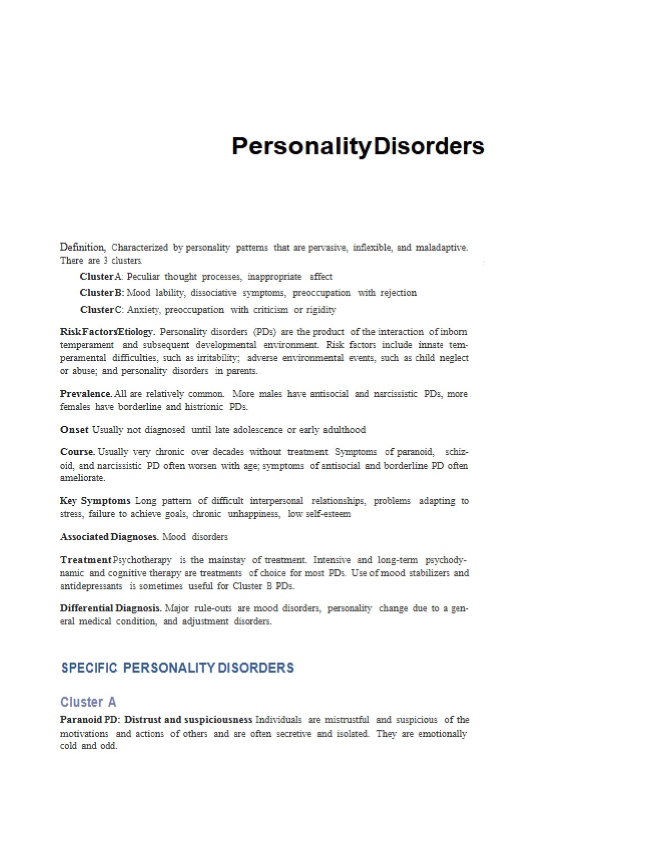 Overview of Personality Disorders