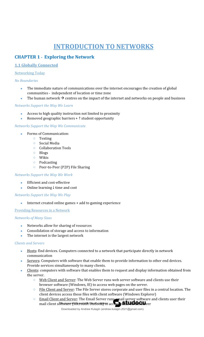 Software Architecture - Introduction to Networks