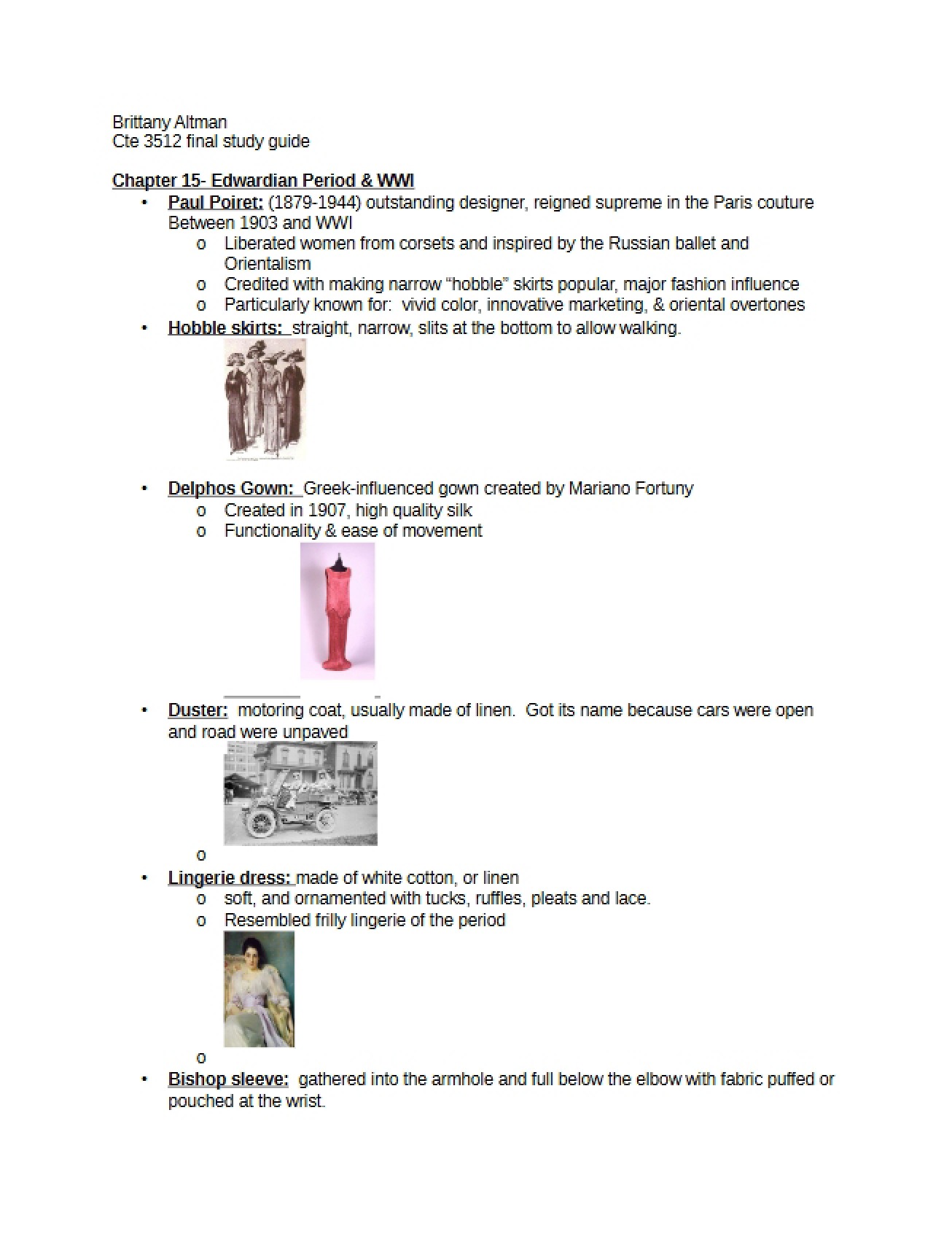 Dress During the Edwardian Period and World War I
