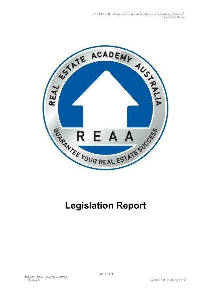 Legislation Report - CPPREP4003