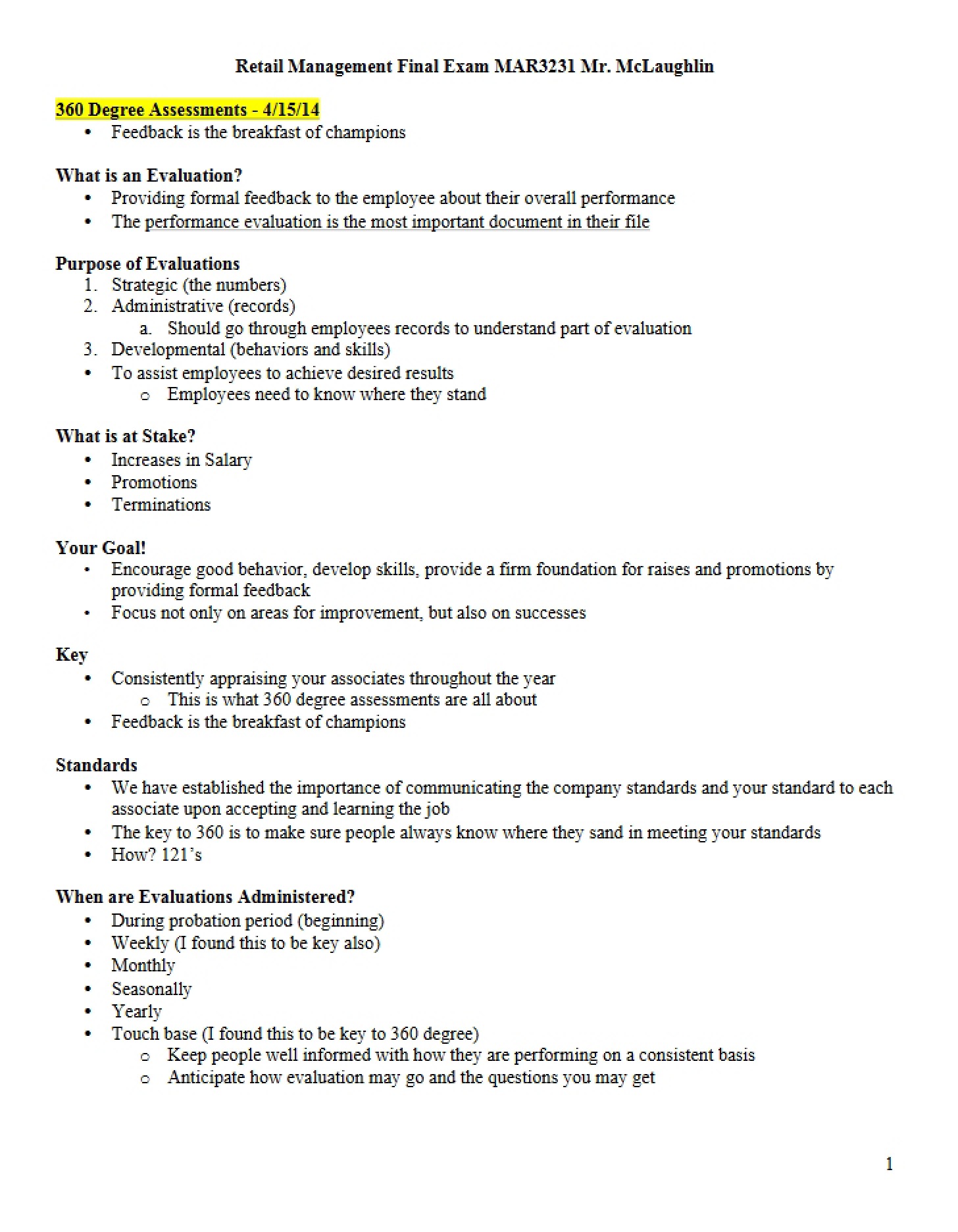 Final Exam Retail Management