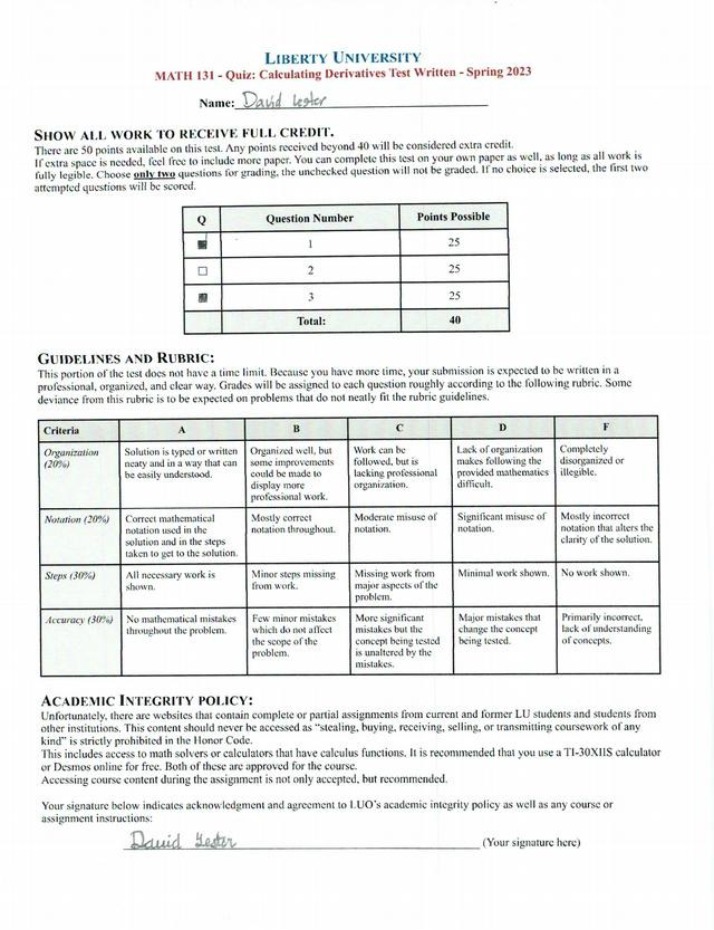 Calculating Derivatives - Written Quiz