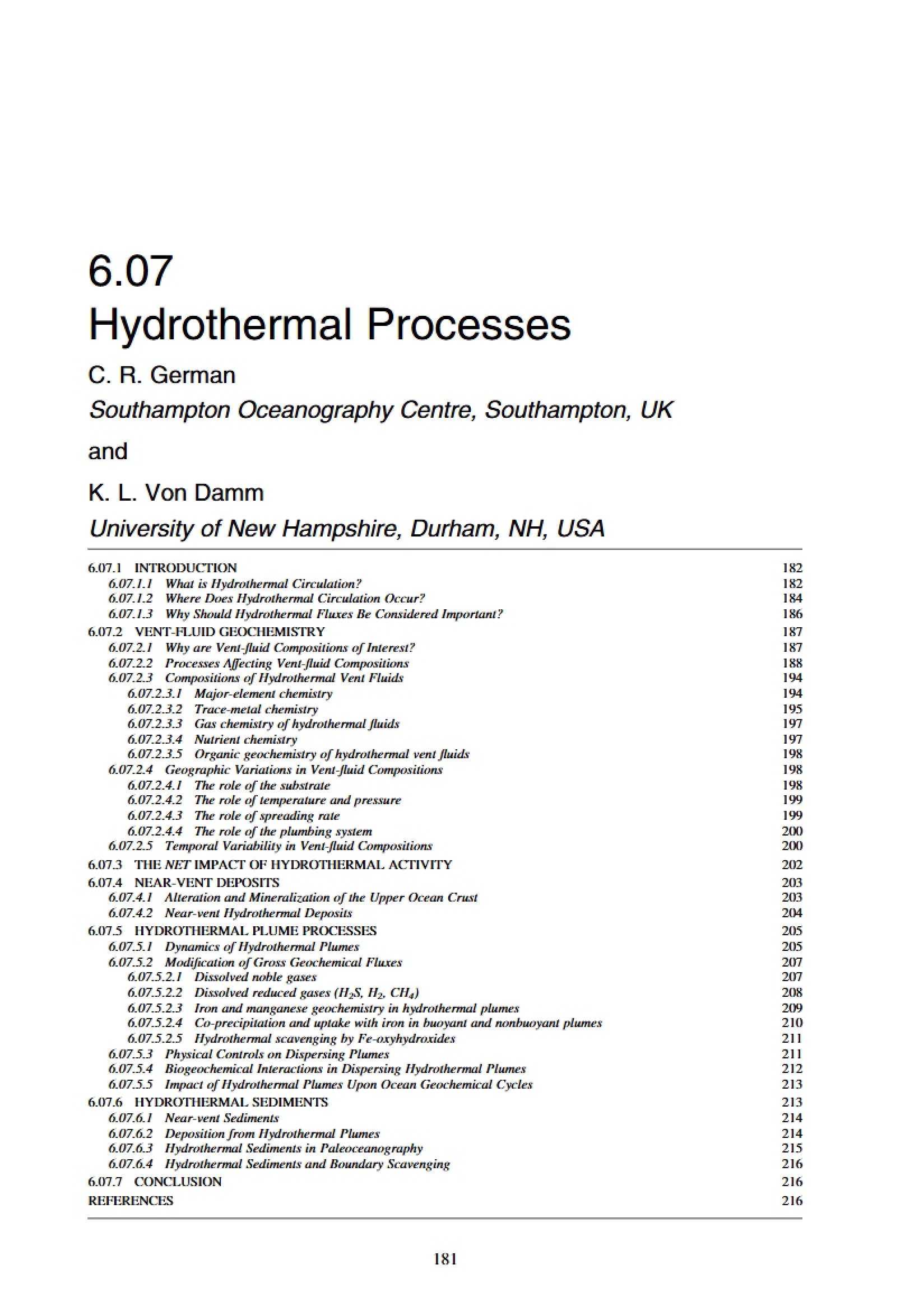 Processes of Hydrothermal Systems