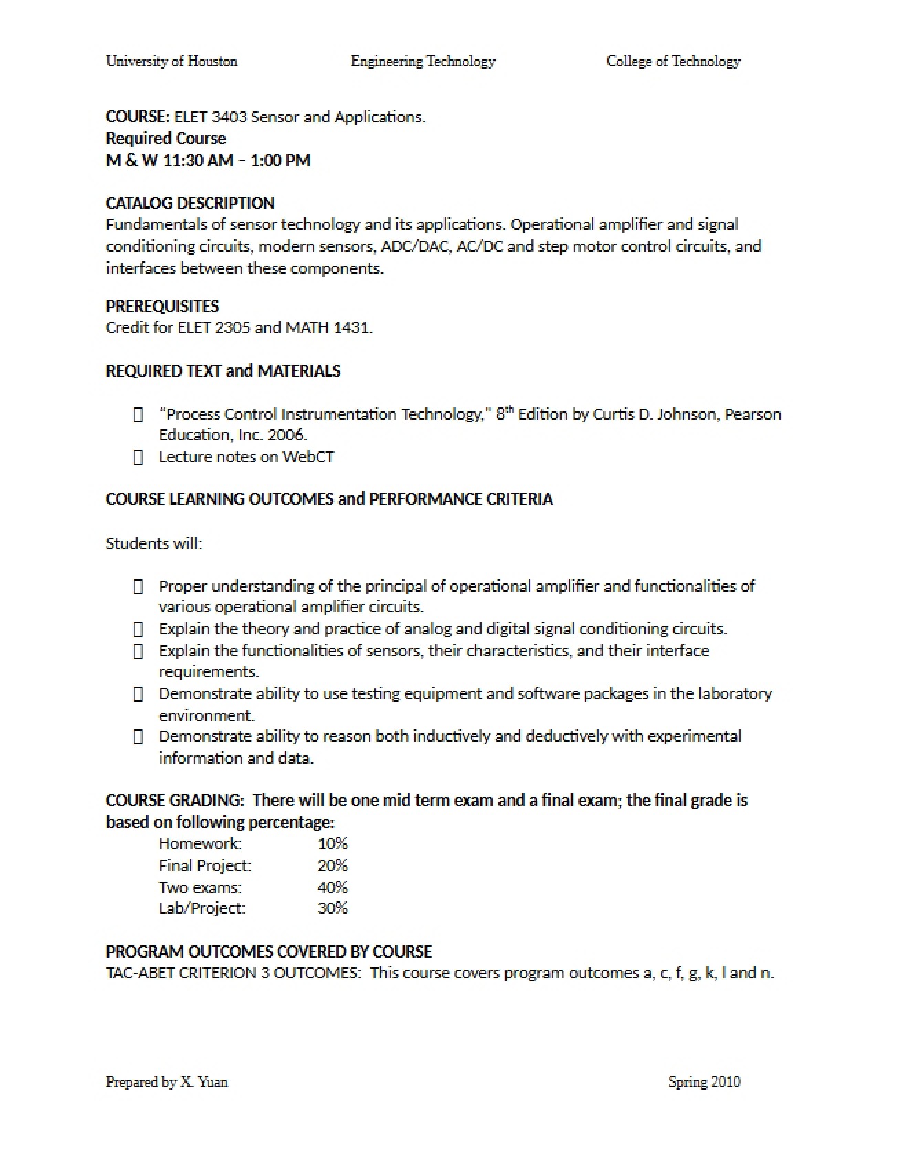 Sensor Applications Syllabus 2