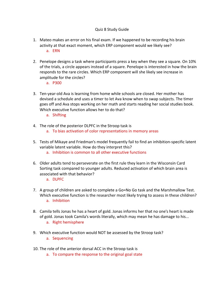 Study Guide - Enhancing Executive Function