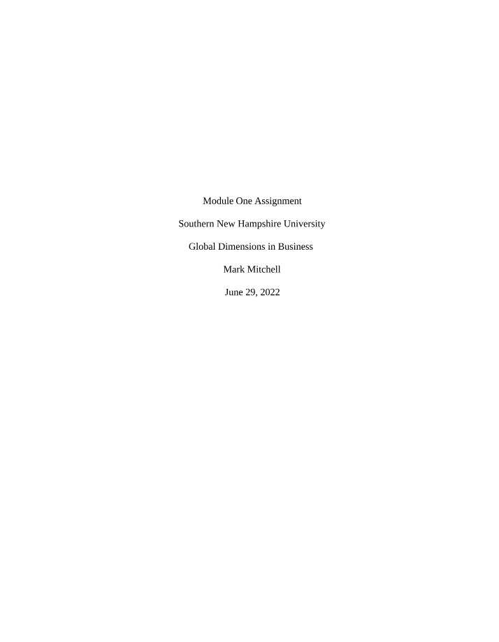 Assignment for Module One