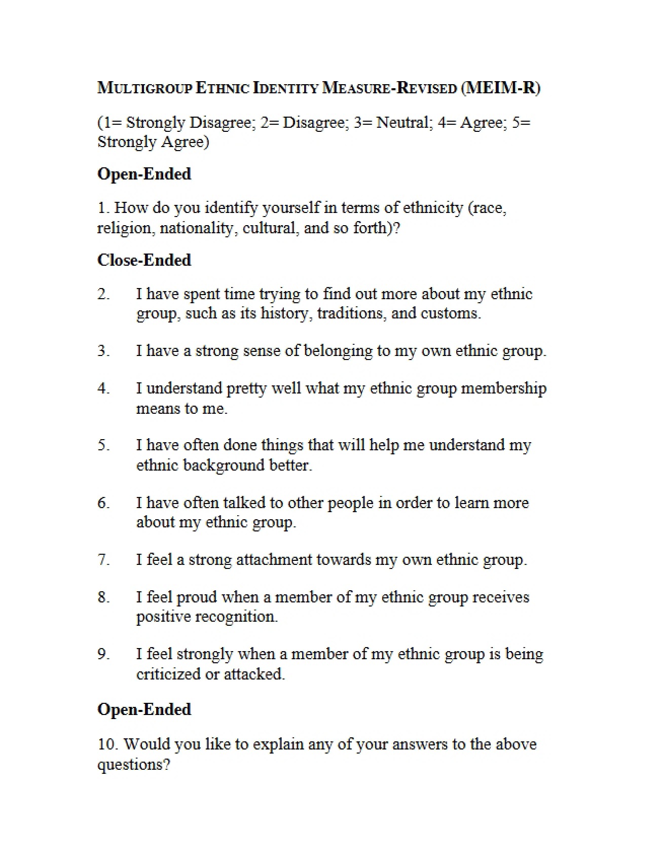Ethnic Identity Measurement (MEIM-R)