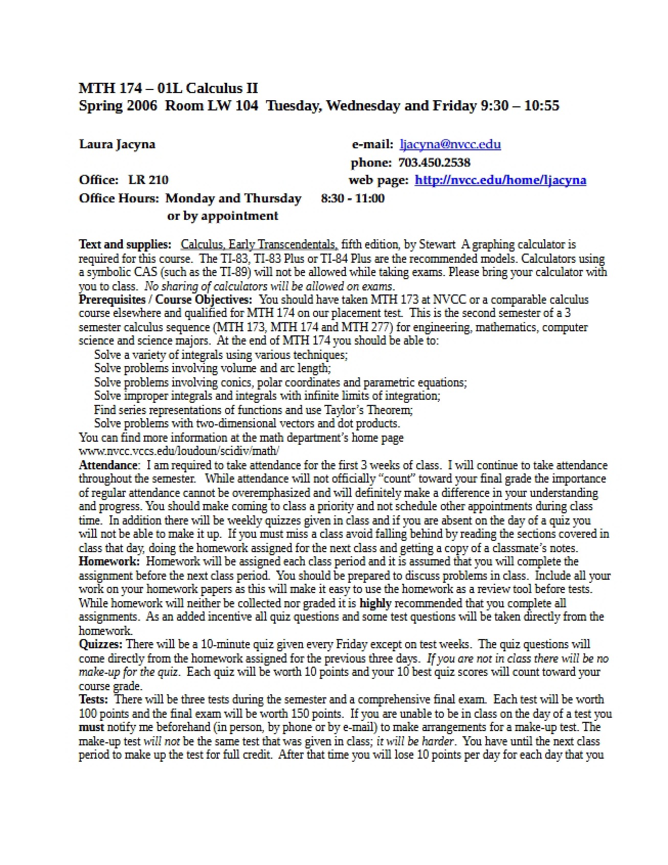 Syllabus Calculus II