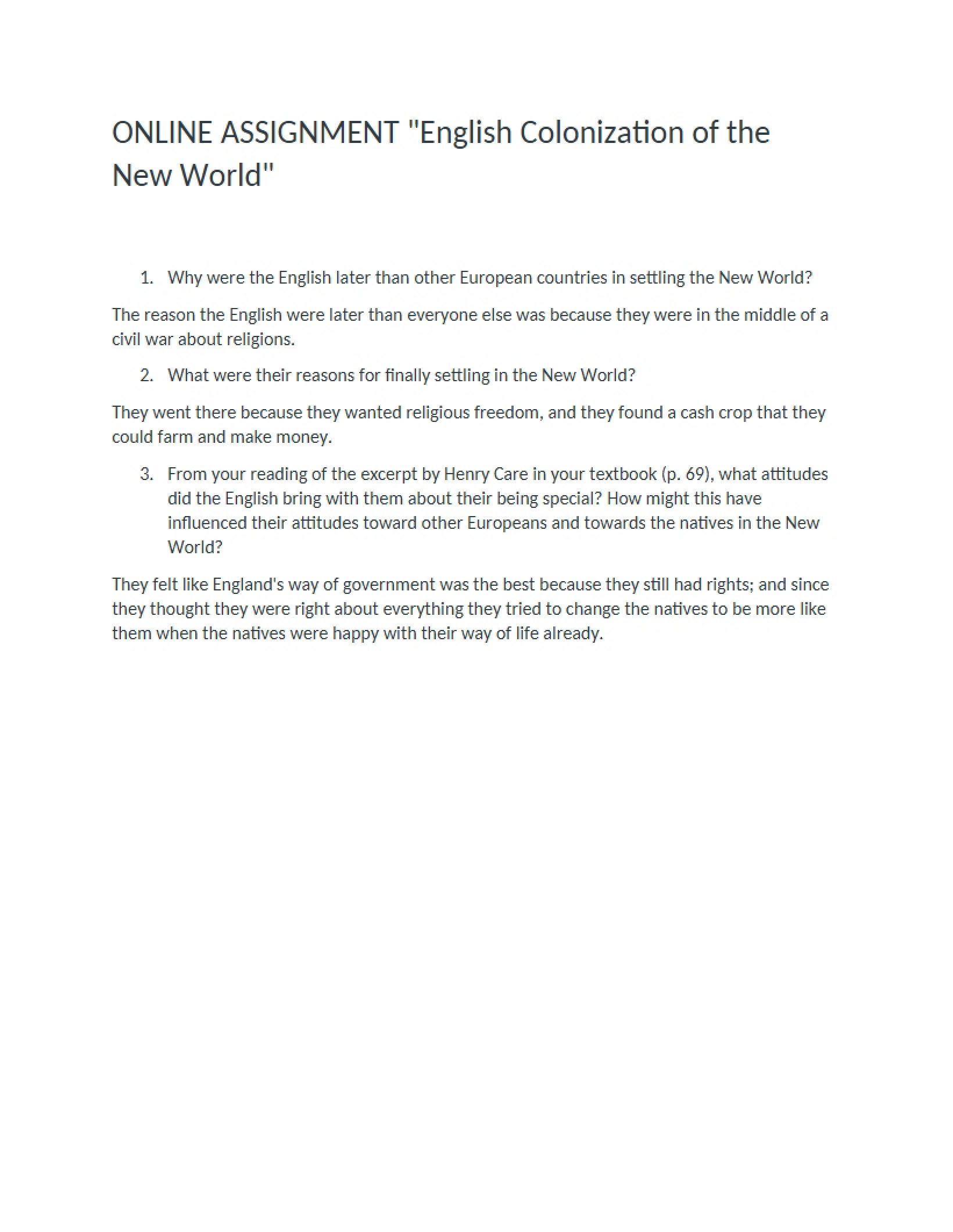 New World Colonization by the English