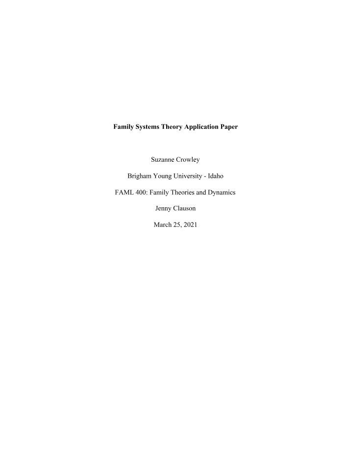 Paper on Family Systems Theory Application