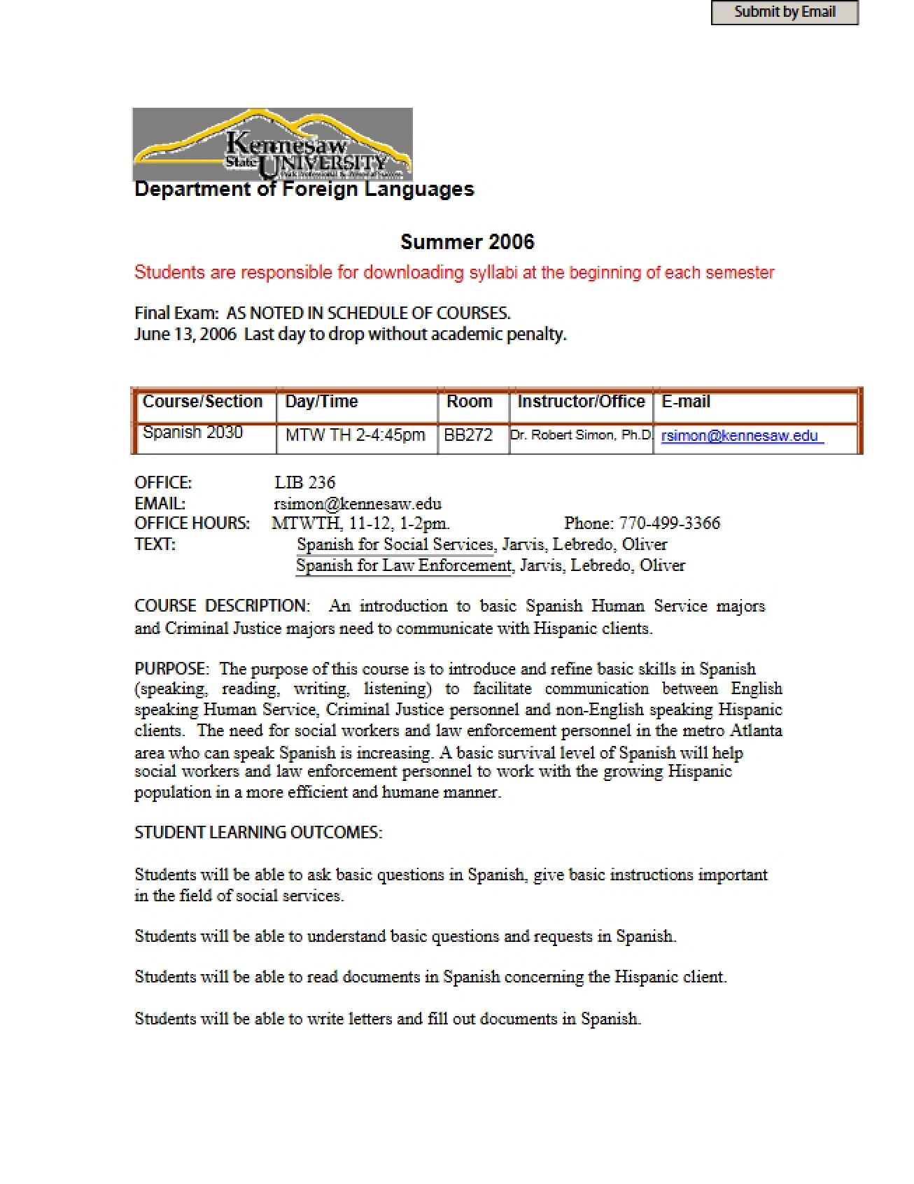 Course Information for Spanish in Criminal Justice
