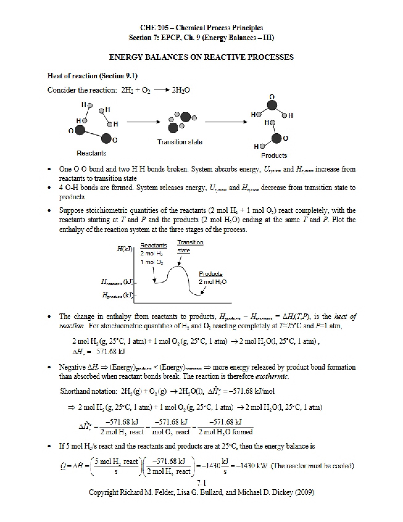 Reactive Processes Energy Balances