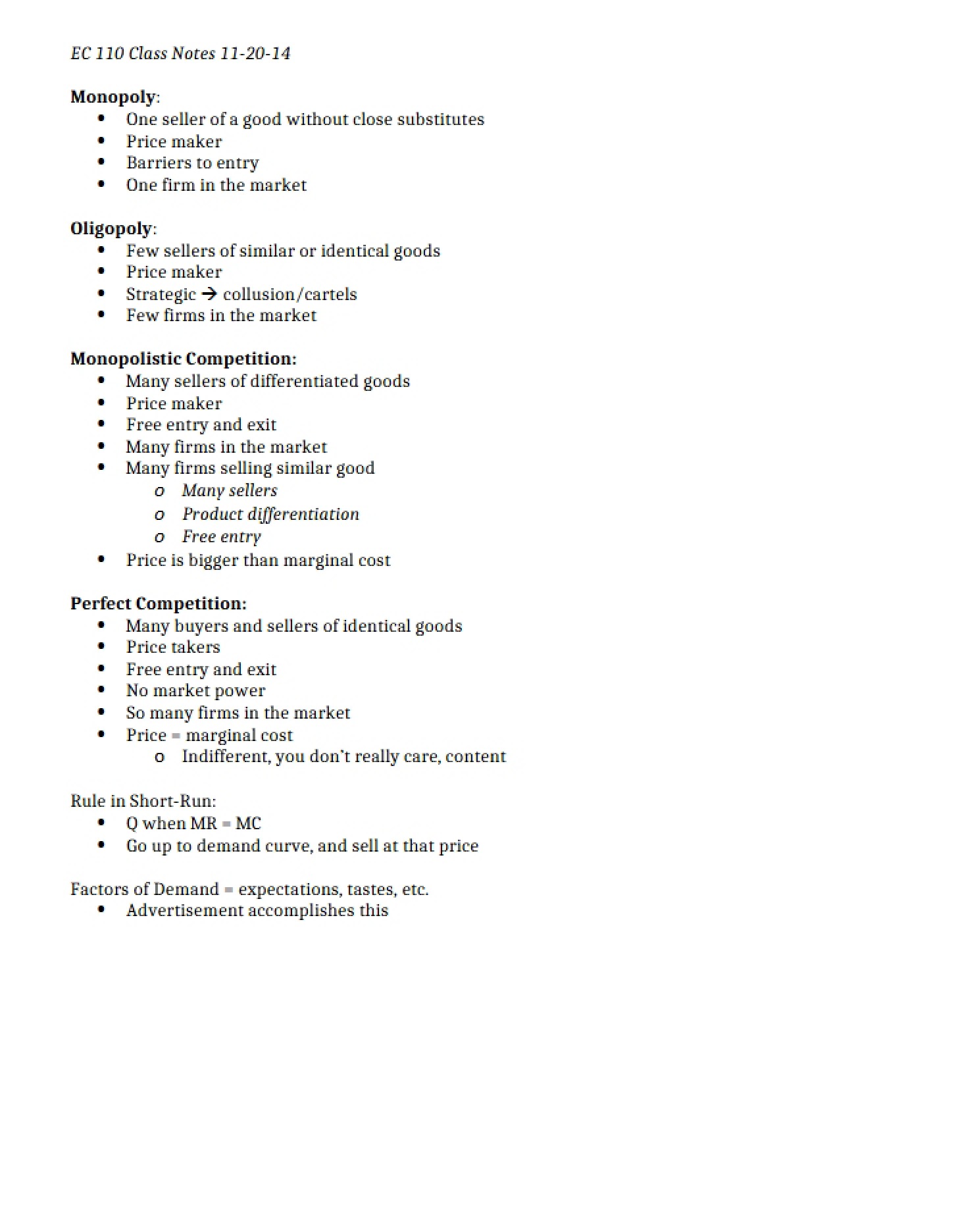 Notes from Class