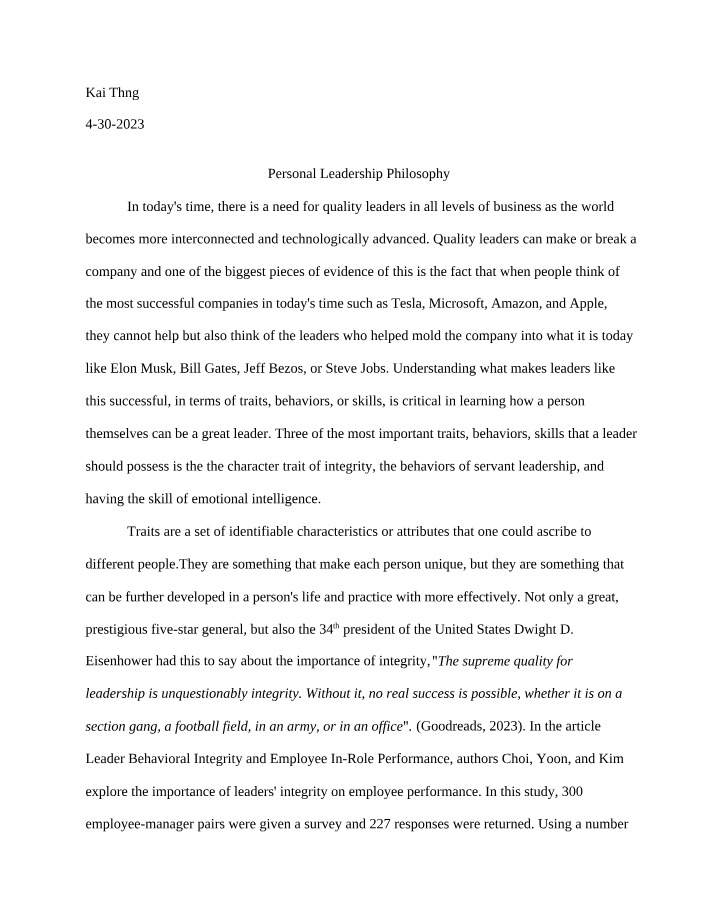 Philosophy of Personal Leadership