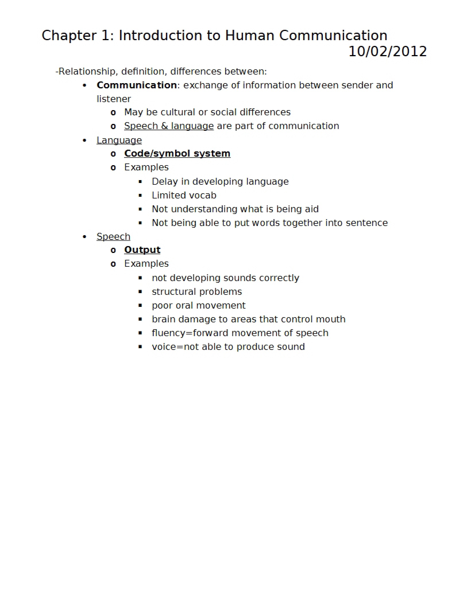 Introduction to Human Communication (Chapter 1)