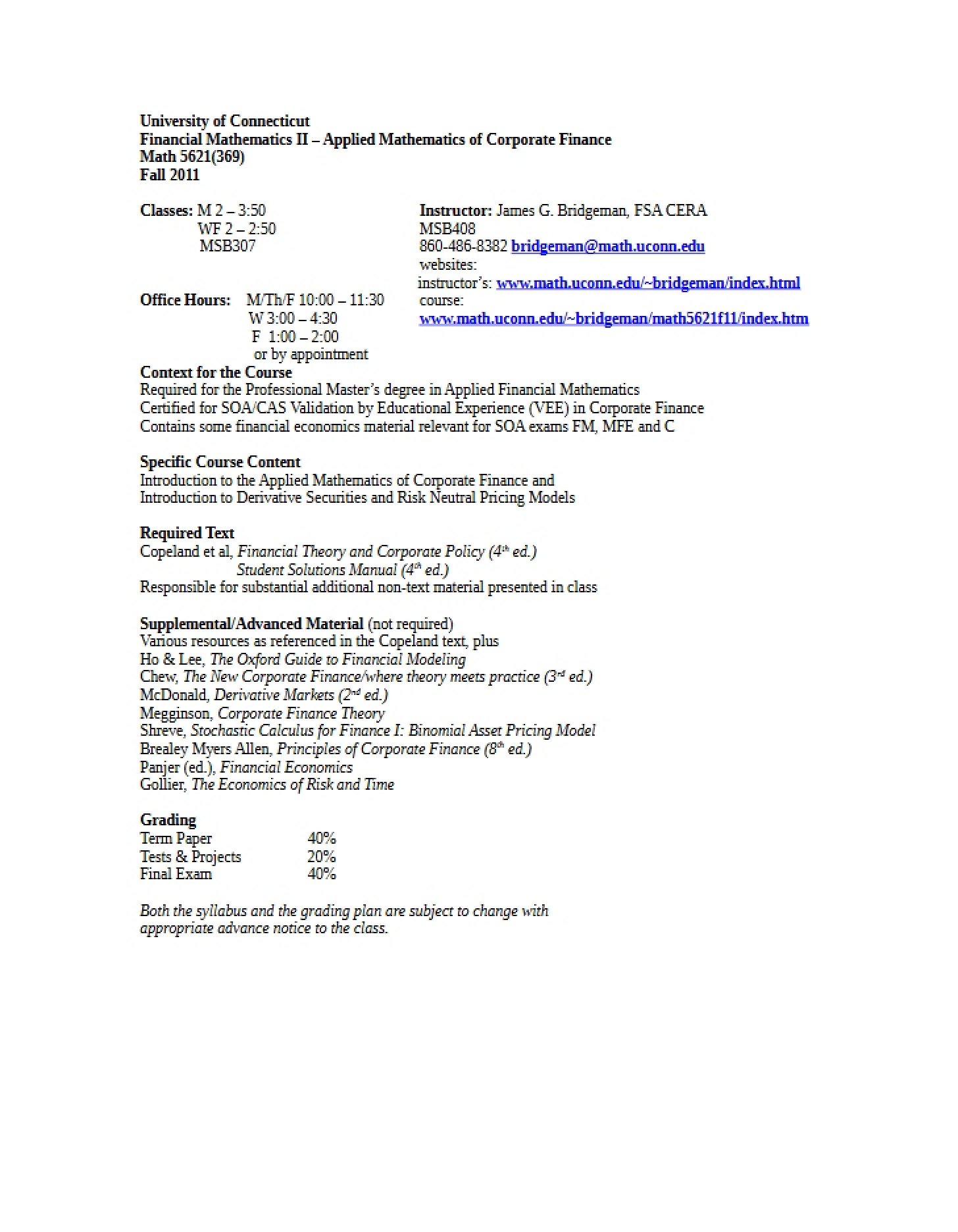 Course Syllabus