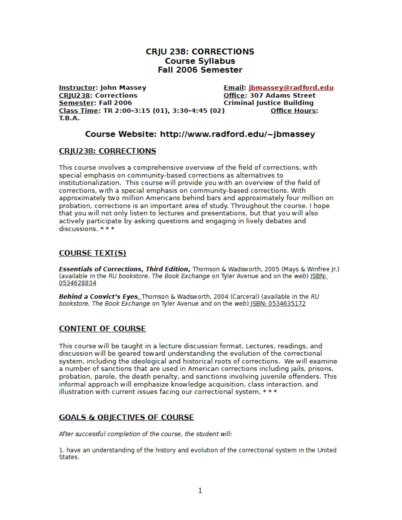 Corrections Syllabus