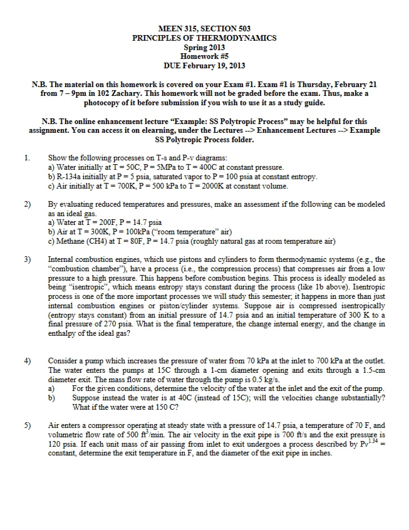 MEEN 315 Homework Five Solutions