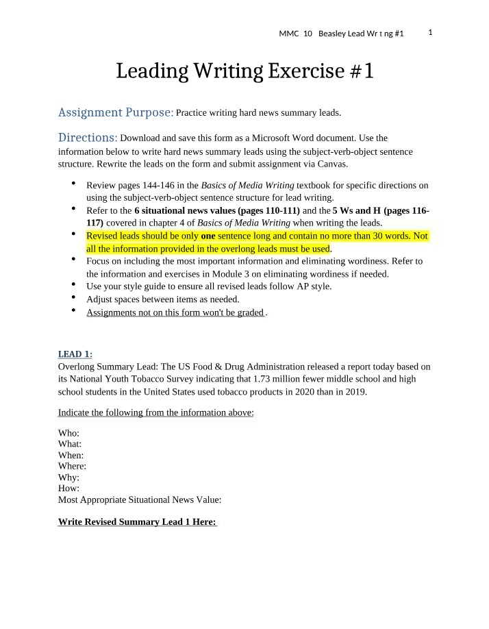 Writing Exercise #1 - Leading