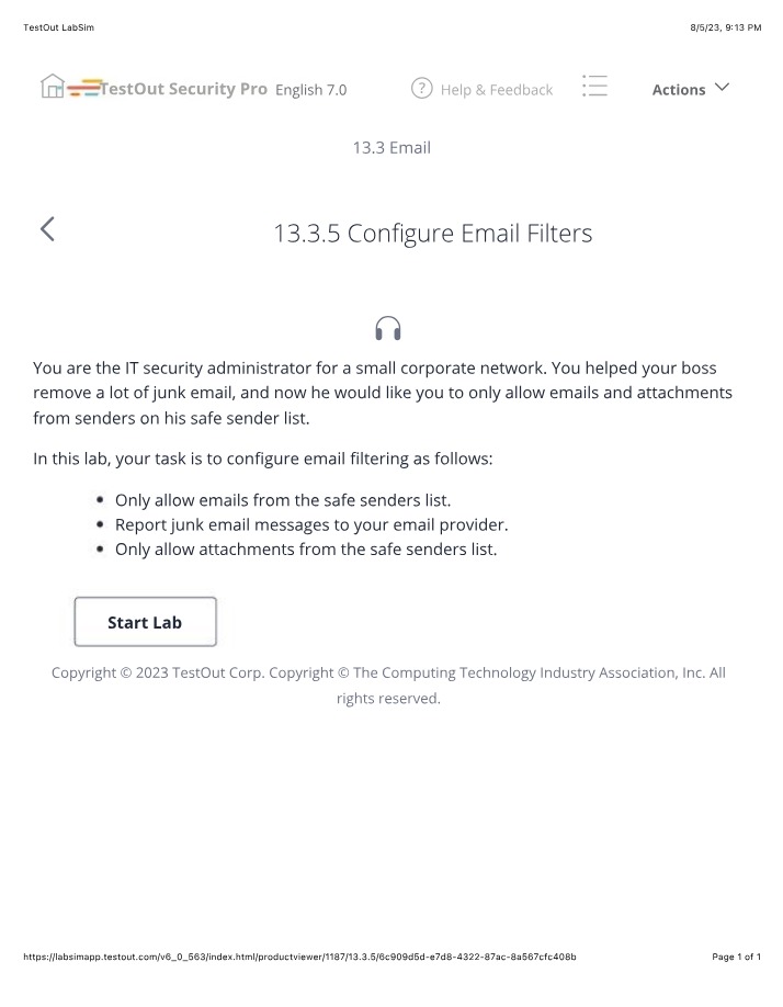 Lab - Configure Email Filters 13.3.5