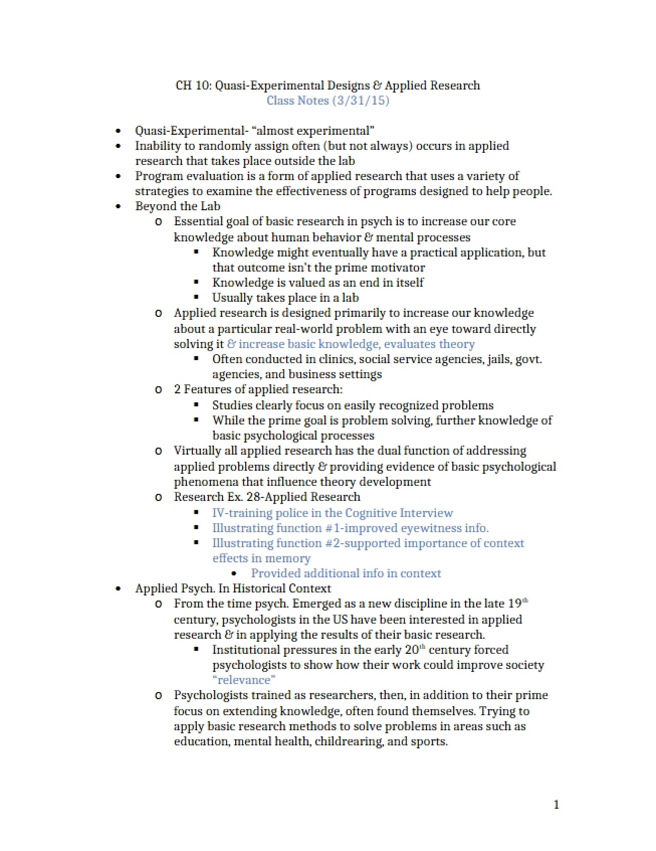 Applied Research and Quasi-Experimental Designs