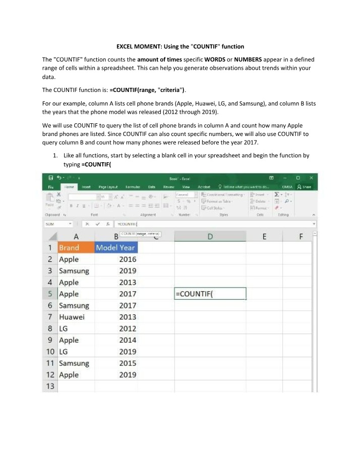 Tutorial on the Excel COUNTIF Function