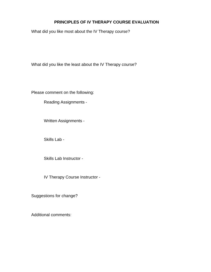 Course Evaluation - Principles of IV Therapy