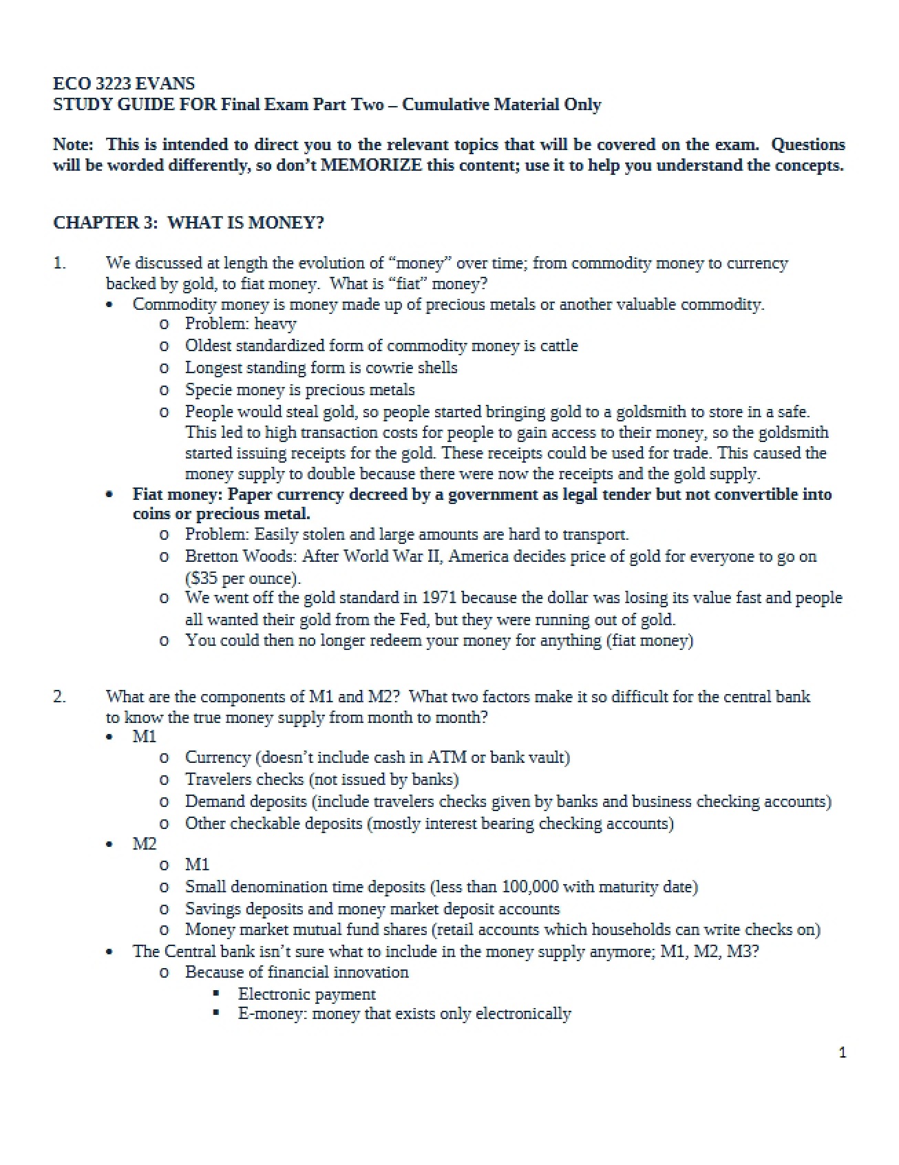 Monetary Policy Final Examination Materials