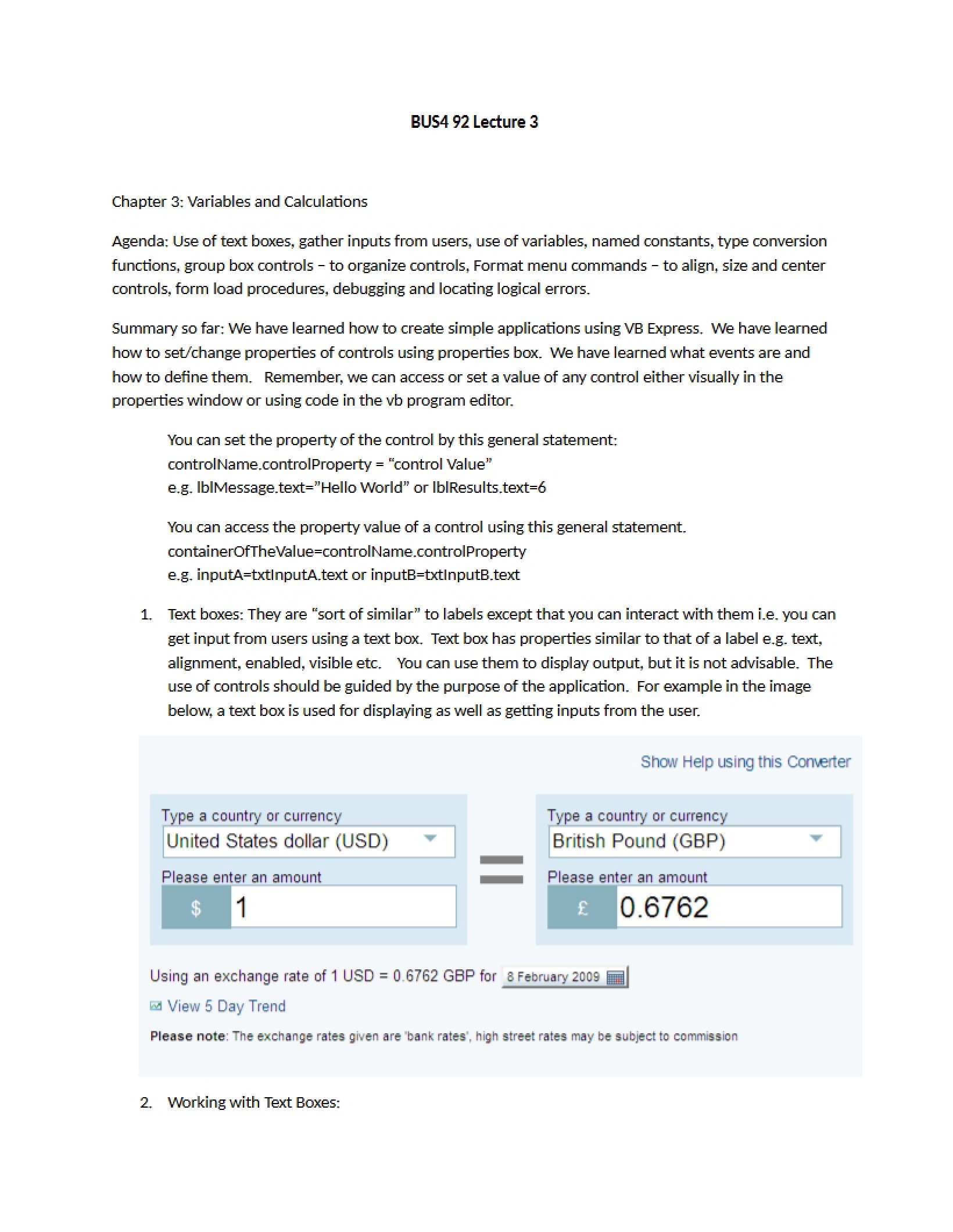 Calculations and Variables