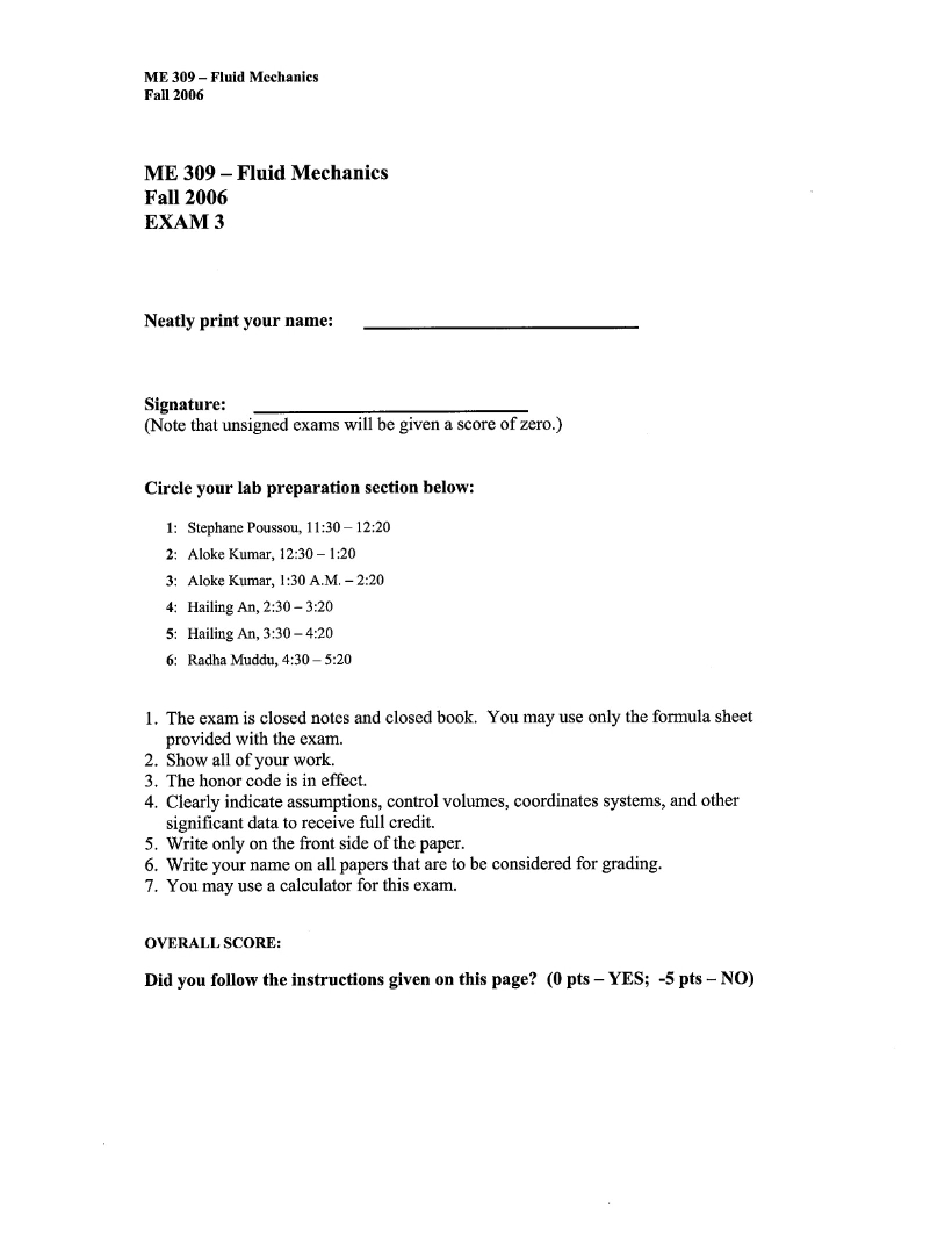 Exam Three Fall 2006