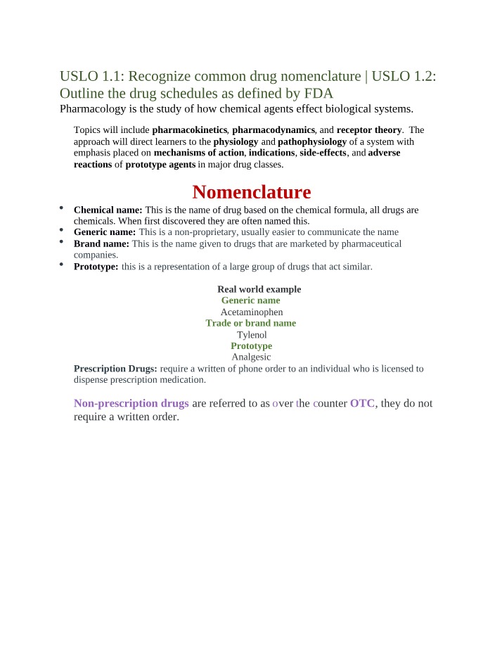 Study Guide for Pharmacology