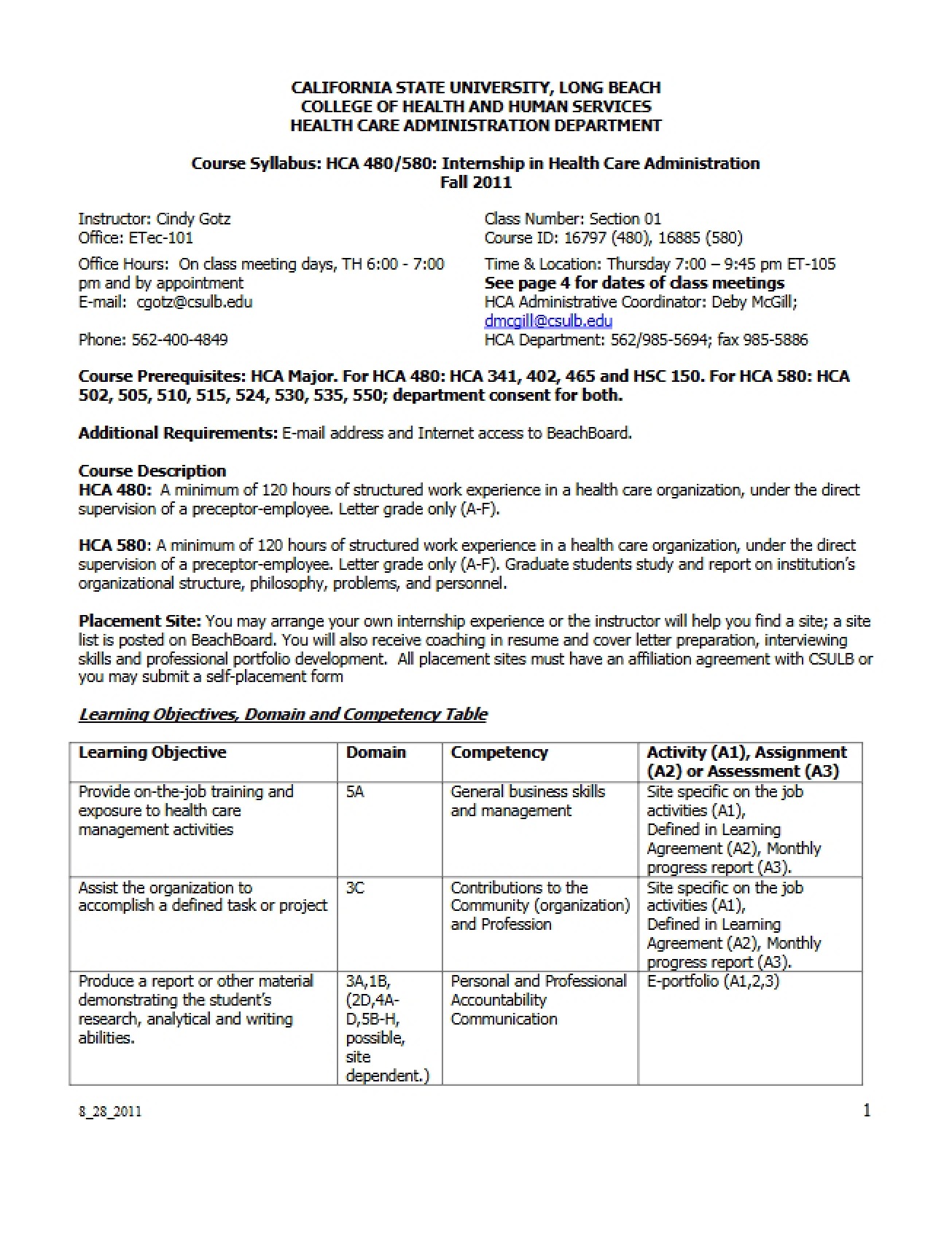 Internship Course Syllabus