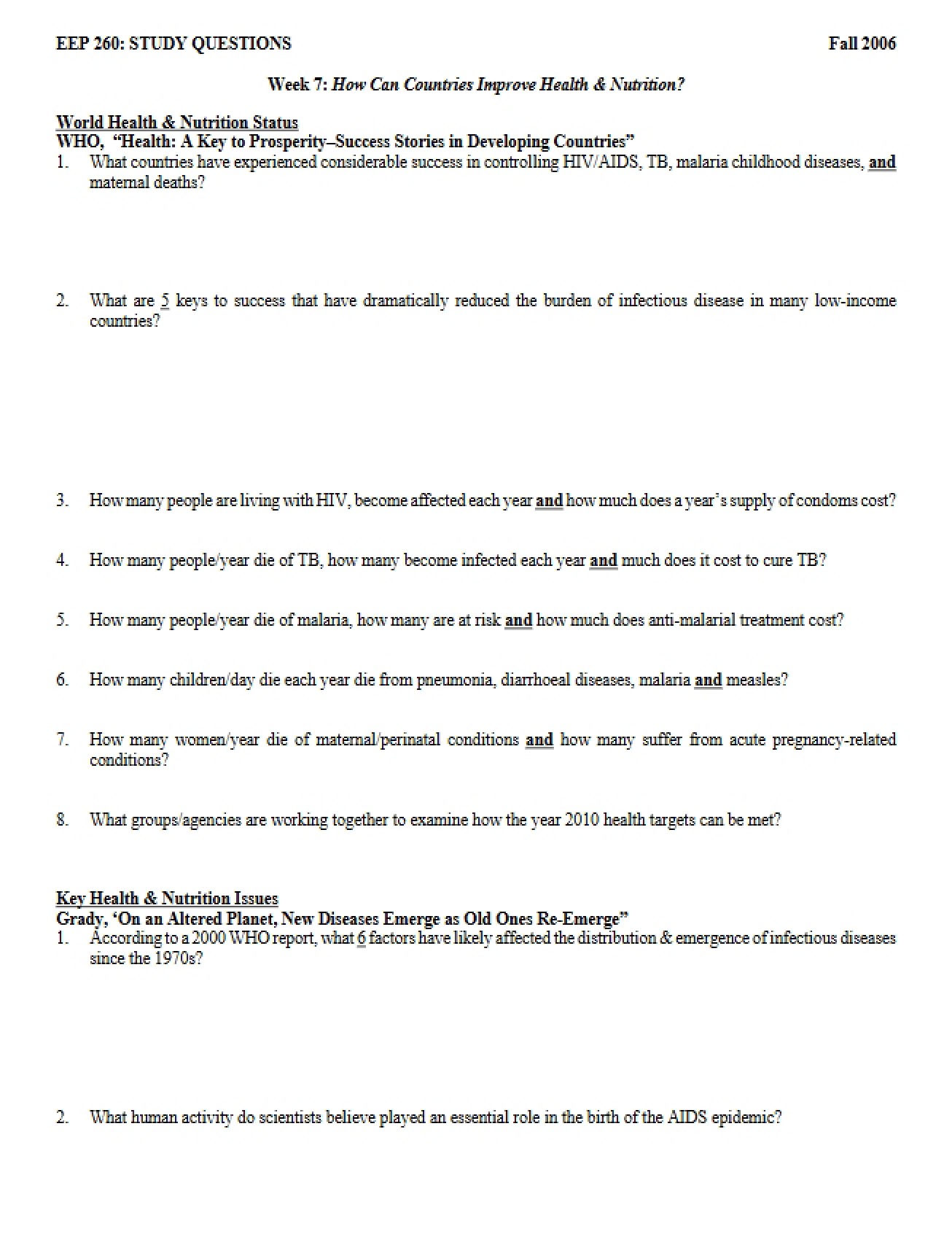 Health Study Questions (F06)