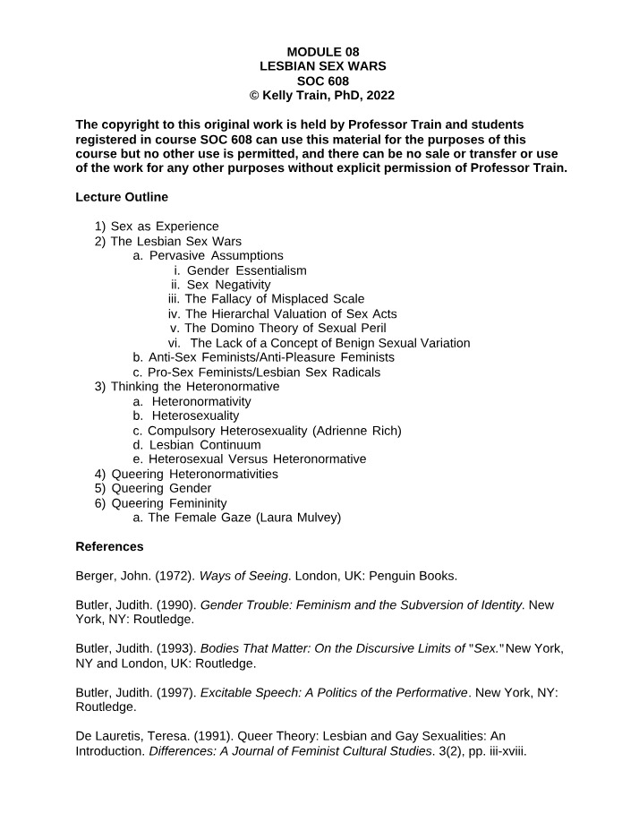 SOC 608 Module 8 - Lesbian Sex Wars