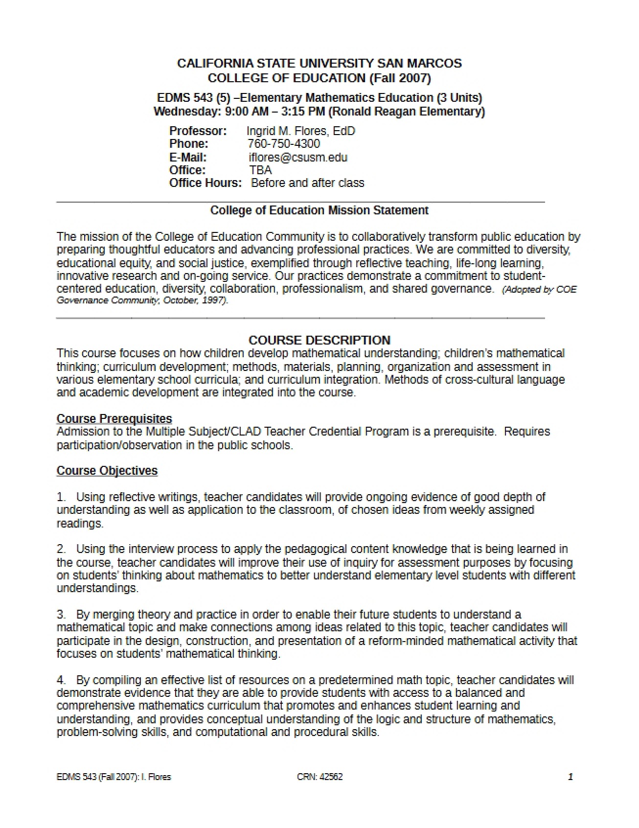 Elementary School Math Education Syllabus V4