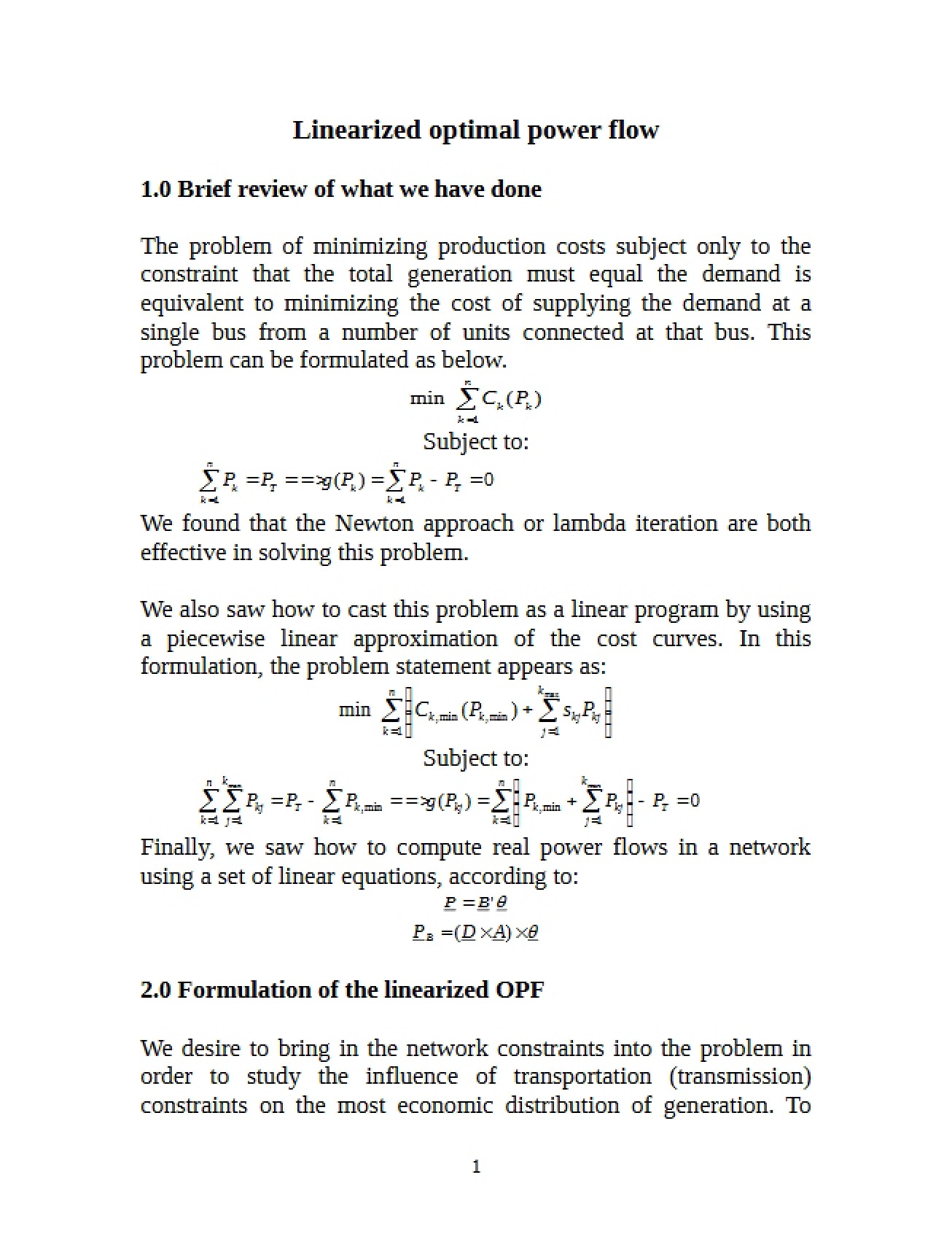Overview of Linearized Optimal Power Flow