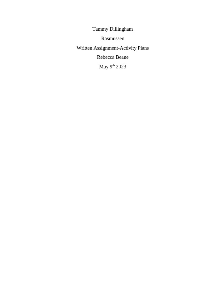 Activity Plans - Written Assignment