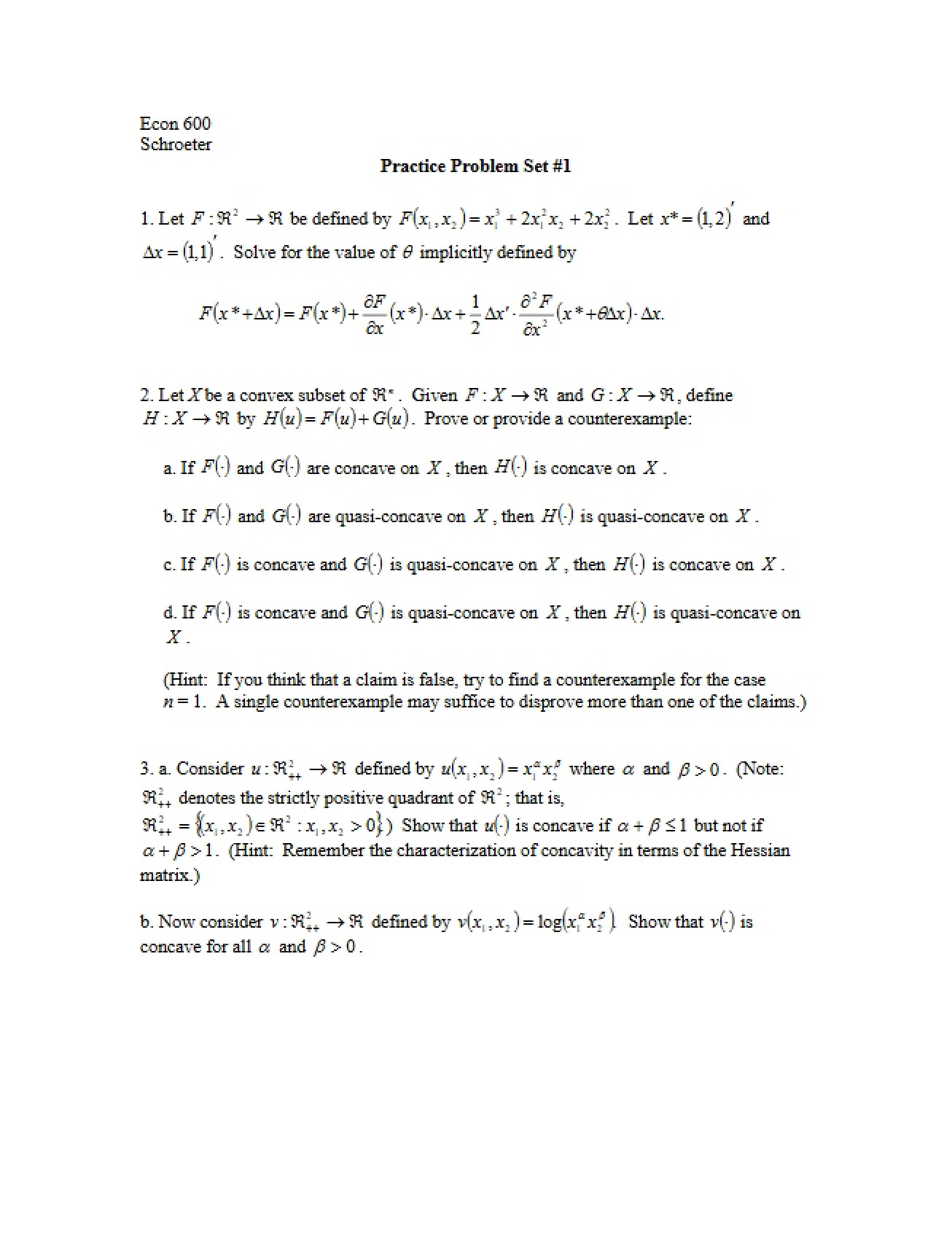 First Practice Problem Set for Quantitative Methods