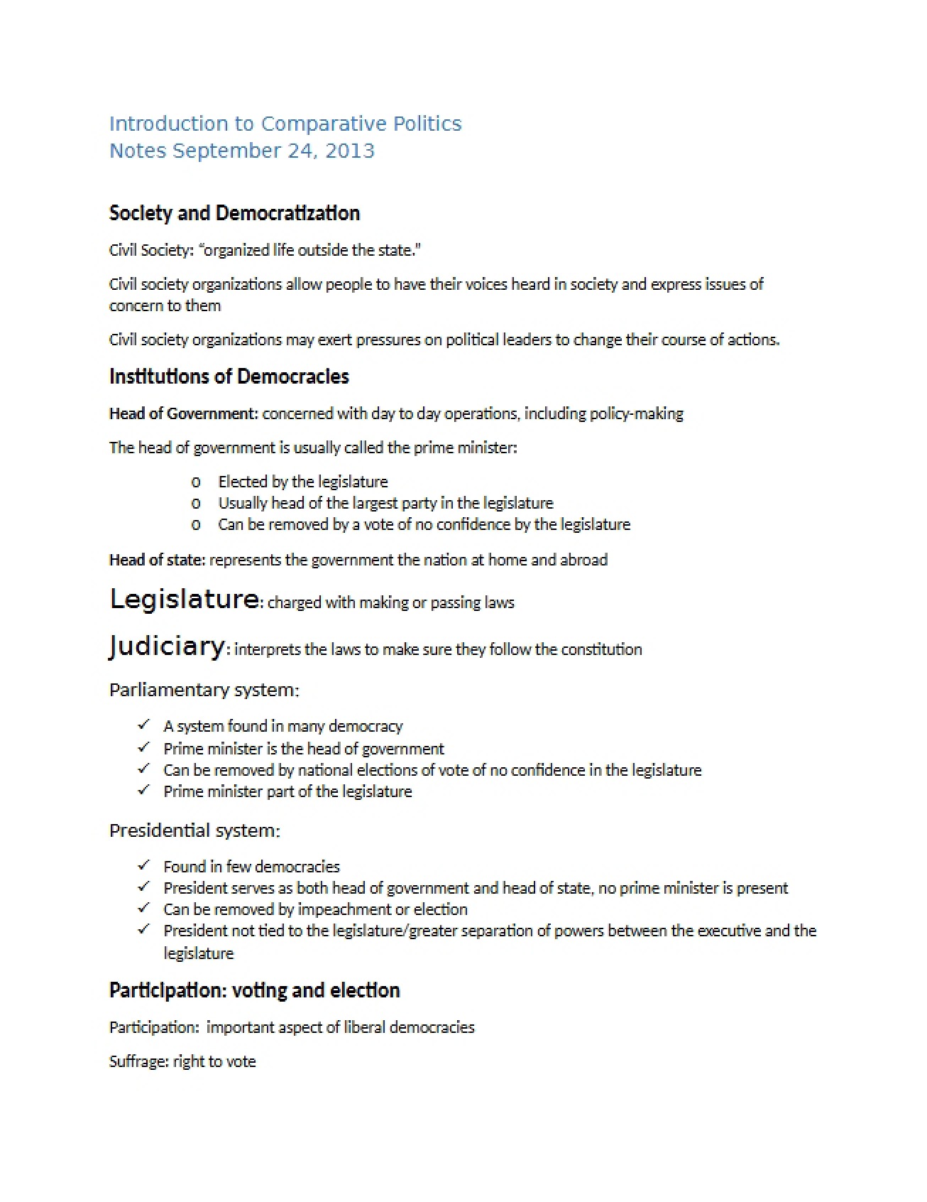 Class Notes September 24, 2013
