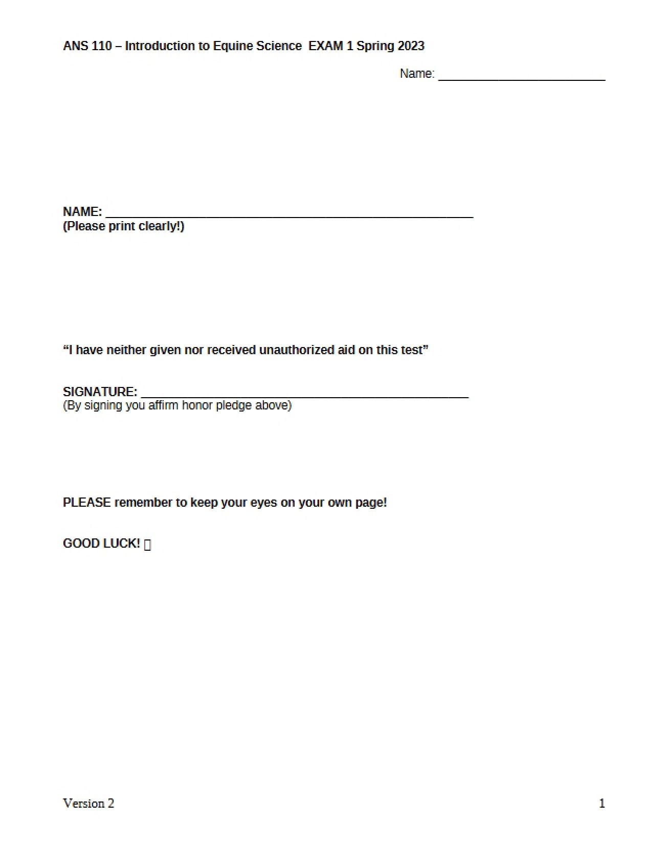 Test One Equine Science