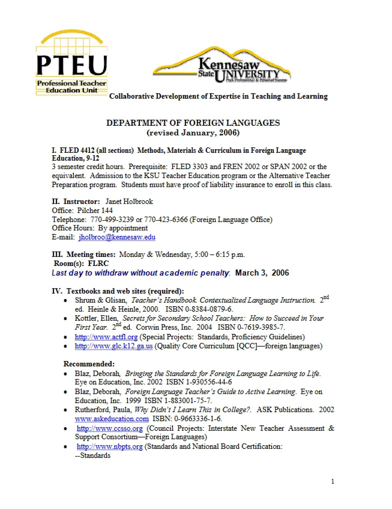 FLED 9-12 Methods and Curriculum Course Outline