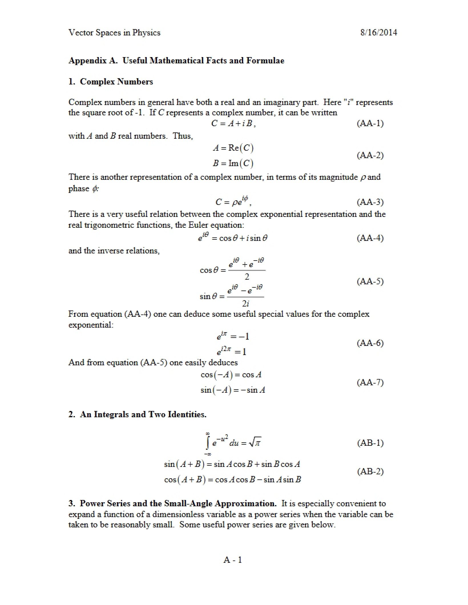 Facts and Formulae (Mathematical) - 2 Pages