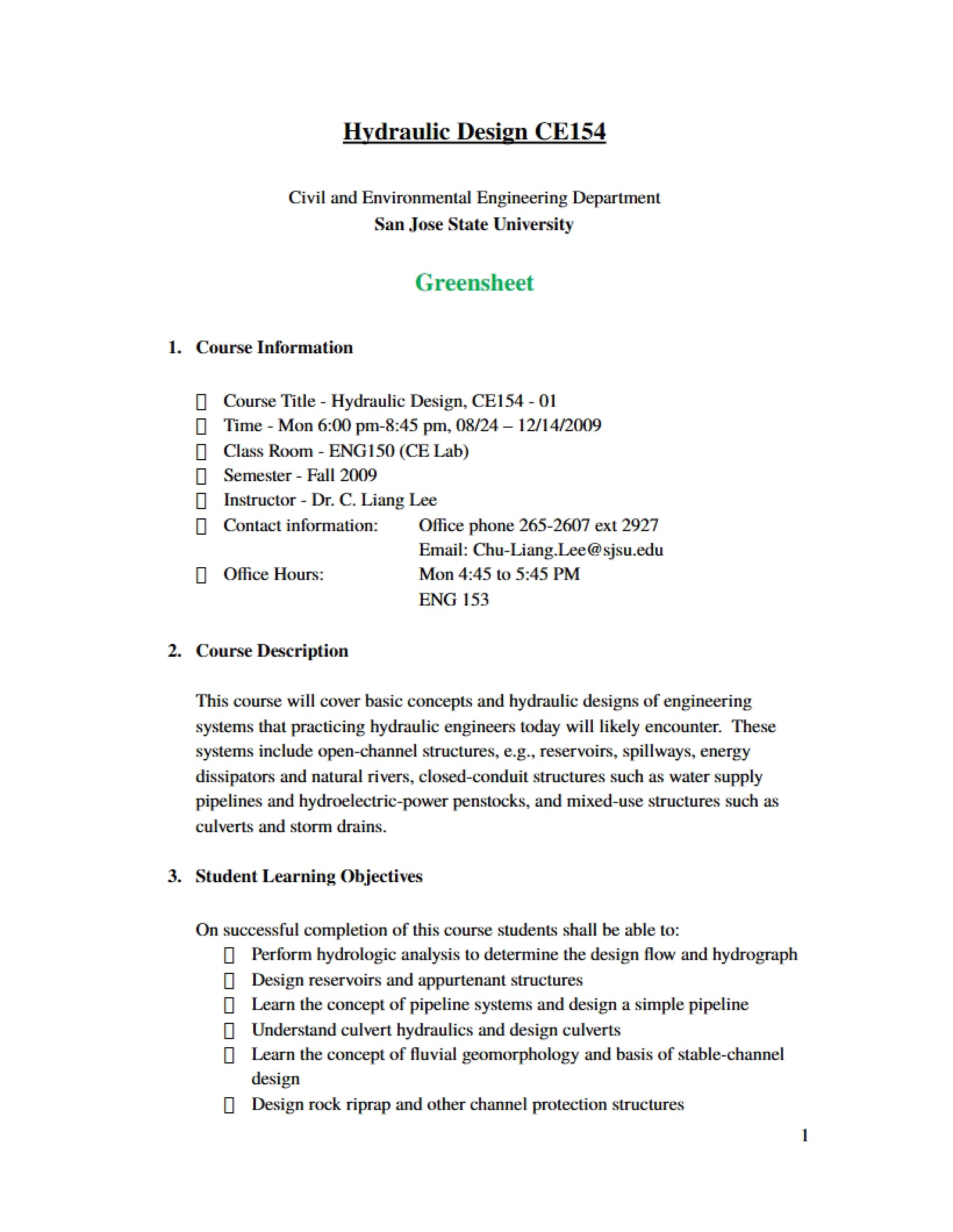 Hydraulic Design Syllabus