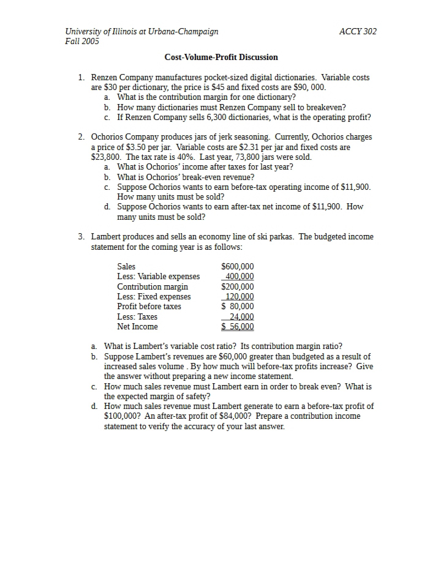 Discussion on Cost Volume Profit