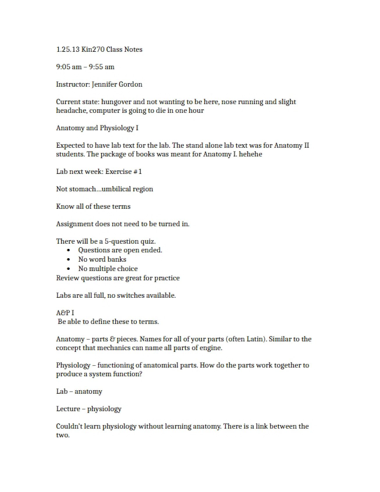 Class Notes from January 25, 2013