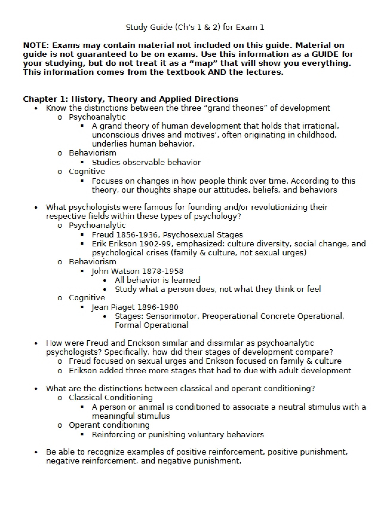 Comprehensive Study Guide for Developmental Psychology