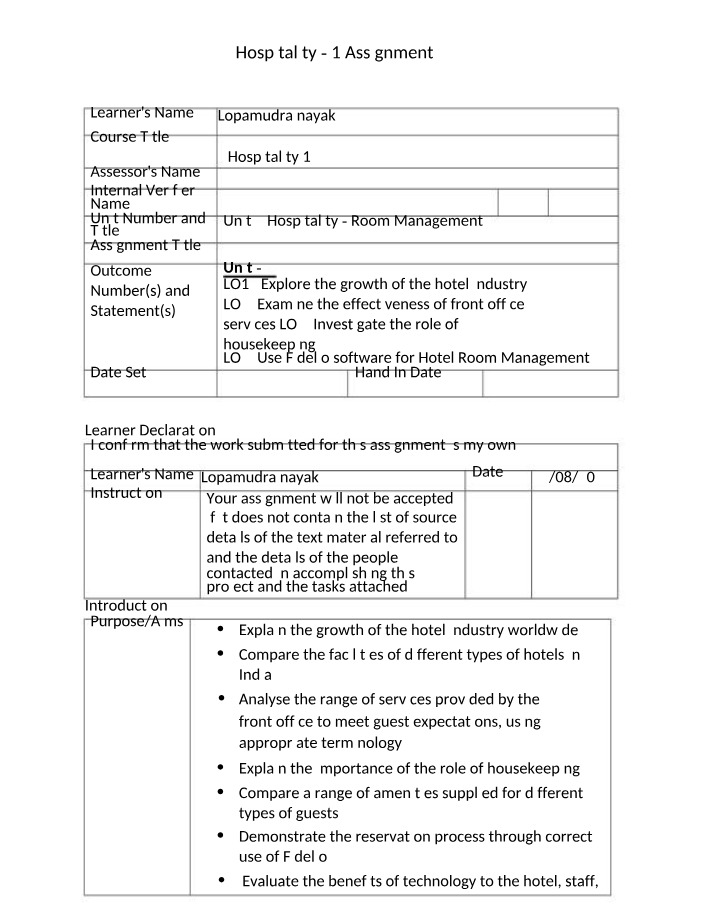Hospitality-1 Assignments